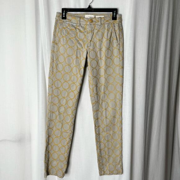 Chino by Anthropologie Relaxed Fit Circle Embroidered Khaki Pants Size 26 - Picture 1 of 5